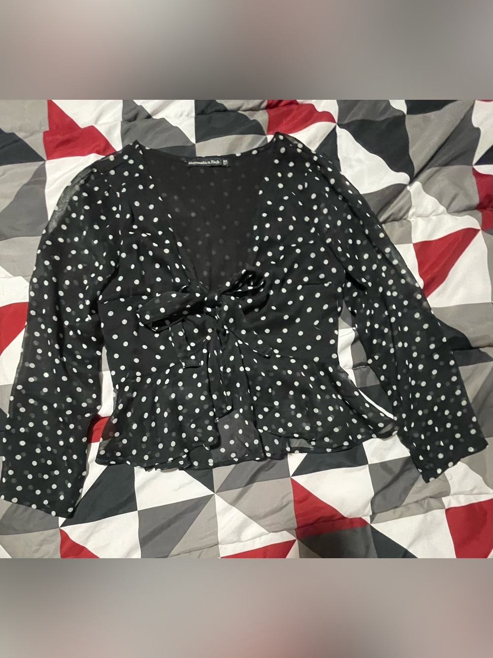Abercrombie & Fitch Black Polka Dot Tie-Front Blouse